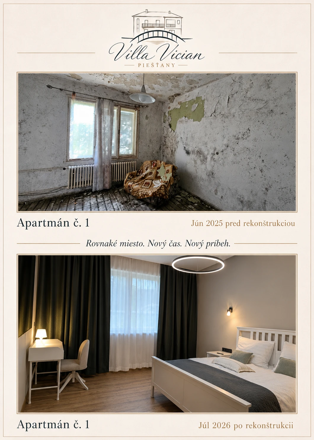 Villa Vician pred a po rekonštrukcii